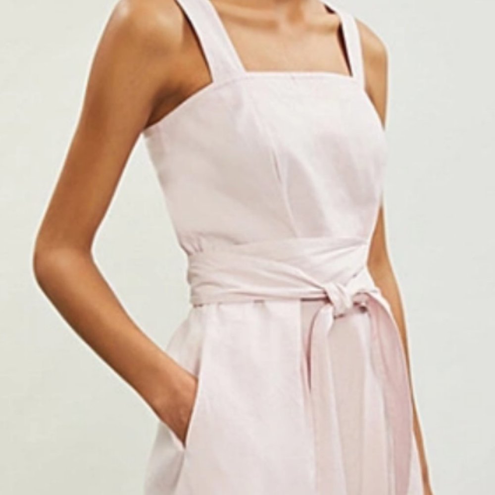 Vince Dress Wide Strap Linen Blend Tie Waist Midi in Rosa Seco 10 L NWT - Picture 2 of 6